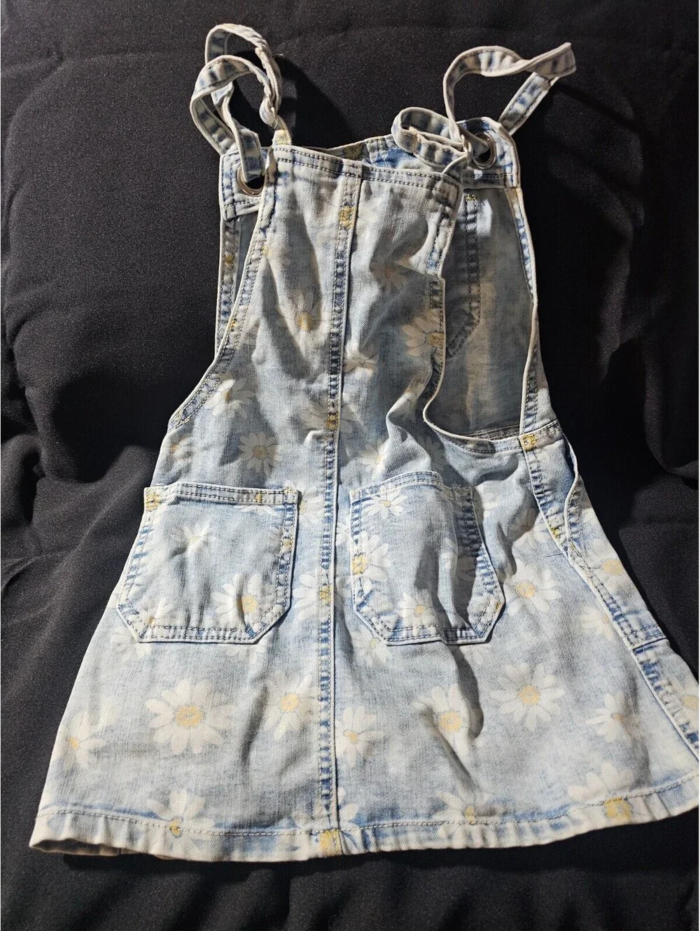 Girl's Cat & Jack Daisy Floral Overalls Dress Acid Wash Denim Size XS 4/5 Blue